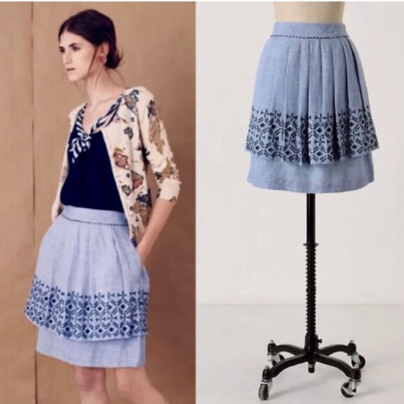 Odille Dresses & Skirts - Odille Anthropologie Y2K Alpine Dreams Tiered Skirt Linen Blend Preppy Vintage